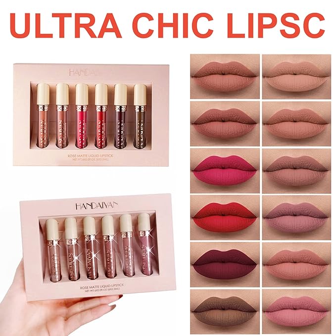 6PCS Matte Liquid Lipstick Sets,Nude Lip Stain,Lasting Waterproof Stain,Lasting