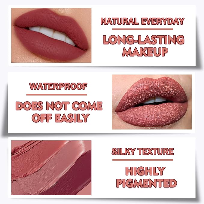 CAHIUYOA 2PCS Matte Nude Lipstick Lip Stain Velvet Long
