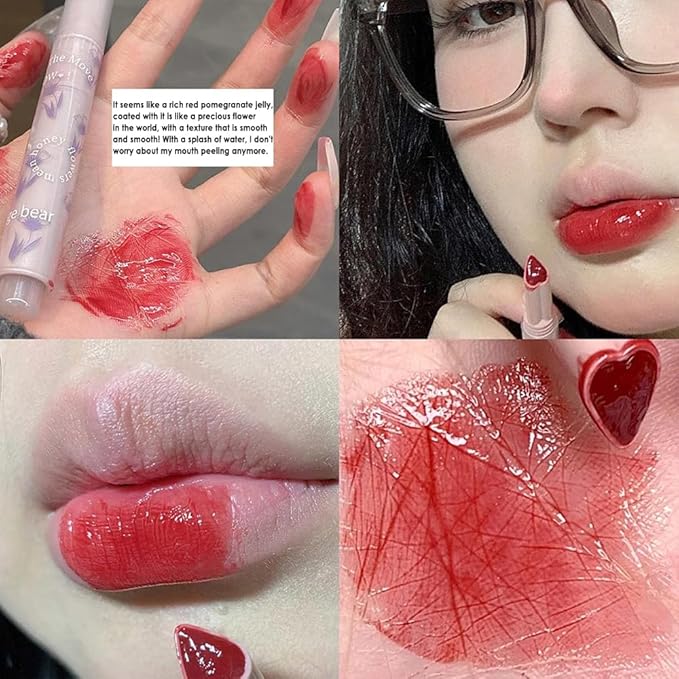 3 Colors Jelly Lipstick,Tinted Lip Gloss Heart Shape Gloss
