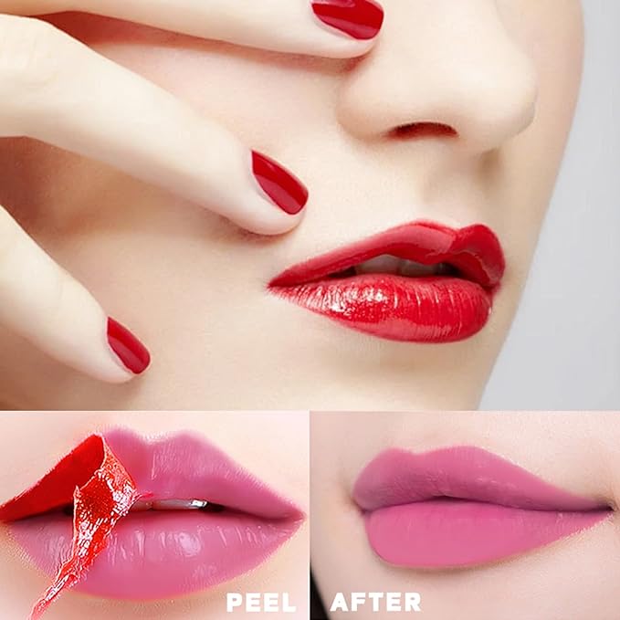 3 Colors Peel Off Matte Lip Tint, Peel Off Lip Stain, Matte Lasting Tattoo Lip Gloss, Non-Stick Cup Liquid Lipstick Tinted Lip Stain,Waterproof Formula (Color 4&5&6#)