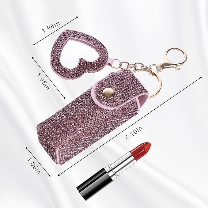 Rhinestones Lipstick Keychain Holder with mirror Chapstick Holde