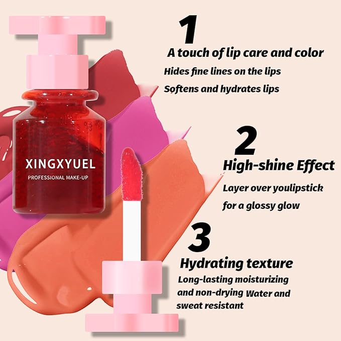 2PCS Lip Tint Lip Stain Set, Velvet Lip Gloss Water Lip Tint Stain Multipurpose Liquid Lipstick Lip Stain Long Lasting Waterproof, Non-Sticky, Lip & Cheek Tint Tinta Para Labios Lip makeup - Set C