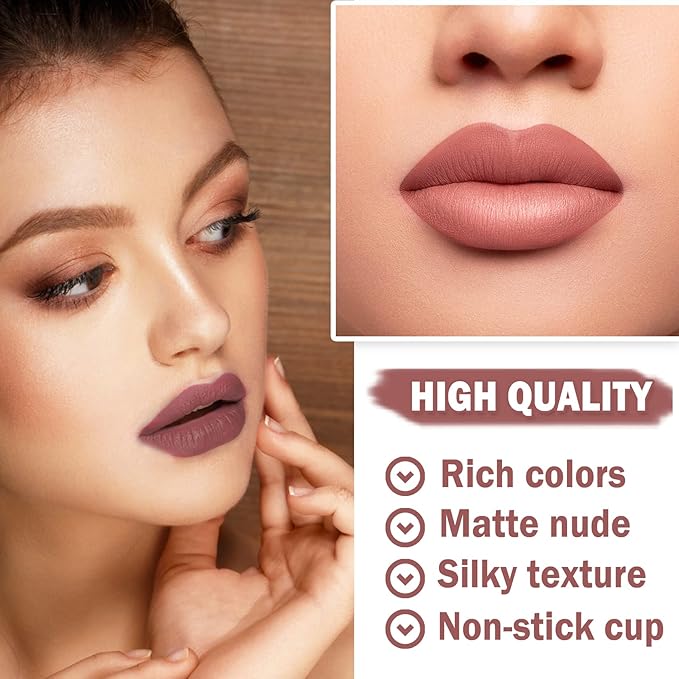 3PCS Nude Lipstick Set Matte Lip Stick Waterproof Long