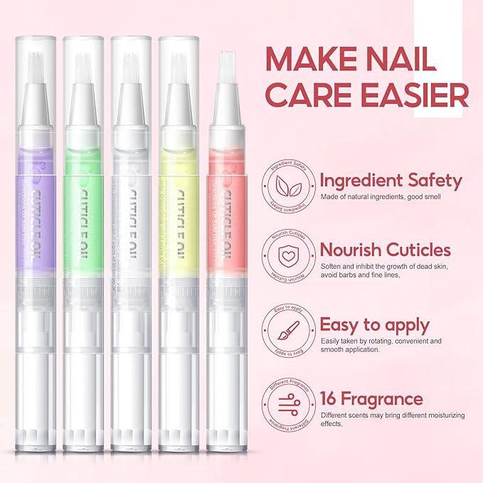 Peacecolor 16Pcs Cuticle Oil Pen for Nails Portable Nail Moist Nail Strengthener Nail Care Kit for Nail Treatment Care Nail Softener and Strengthener