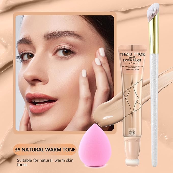 Air Cushion Foundation Beauty Wand Kit,Matte Concealer Foundation Women -03Natural