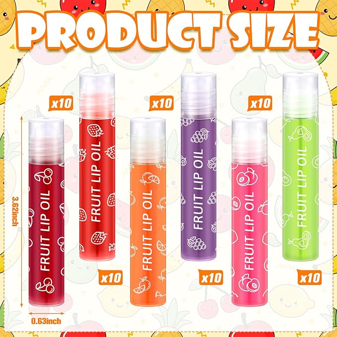 60 Pcs Roll on Lip Gloss 6 Kinds Gloss
