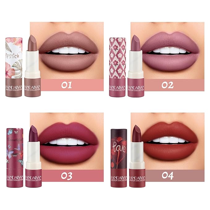 Lipstick for Women 4Pcs,Nude Lipstick Set,Lipstick Long Lasting,Velvet Lipstick