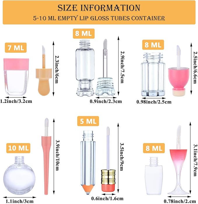 30 Pcs Cute Empty Lip Gloss Tubes, 6 Gloss
