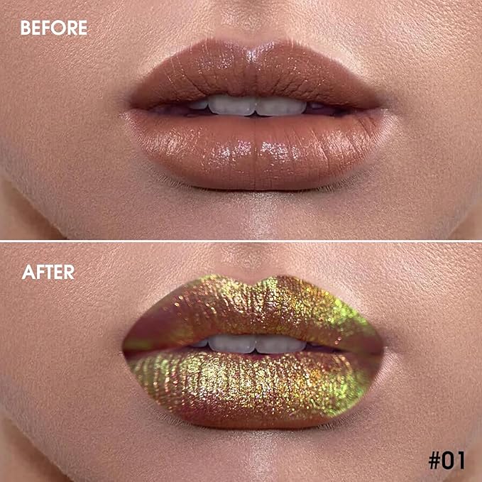 Chameleon Lipstick Blue Green Color,Shimmer Metallic Colourful Lip Gloss for Women Girls Lips Makeup Gift,Hydrating Waterproof and Long Lasting Lip Stick Shiny,Talc-Free,#1