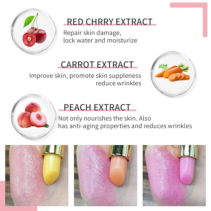 Red Cherry Color Changing Lipstick, Natural Moisturizing Lip Gloss Korean Lip Balm Long Lasting Lip Care Labiales Magicos Nutritious Magic Lipstick For Women
