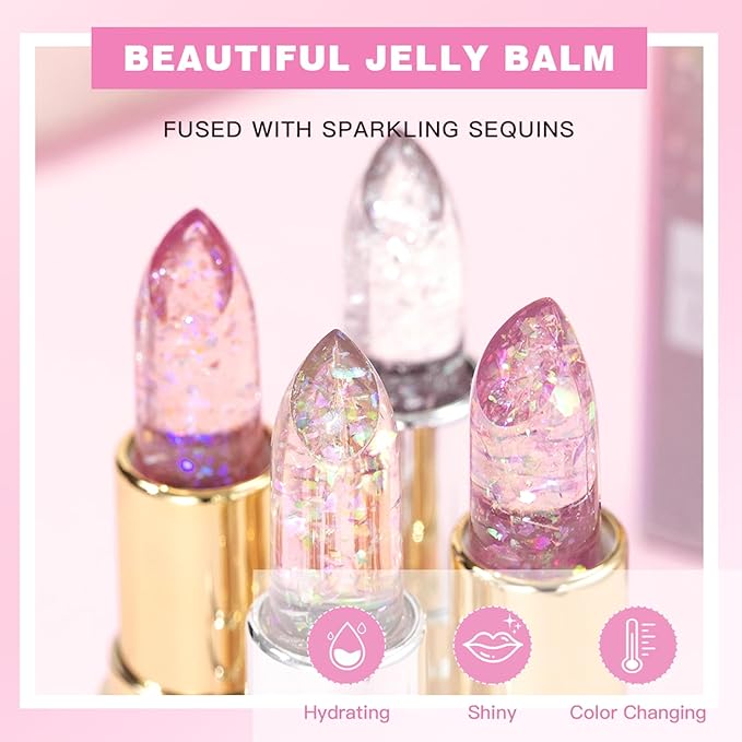 Glitter Jelly Lipstick, Glimmer Balm Color Changing Lipstick, Glitter
