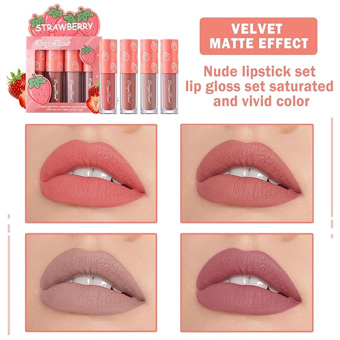 AWCCXMYM 4Pcs Nude Lipstick Set Lip Stain Lip Gloss