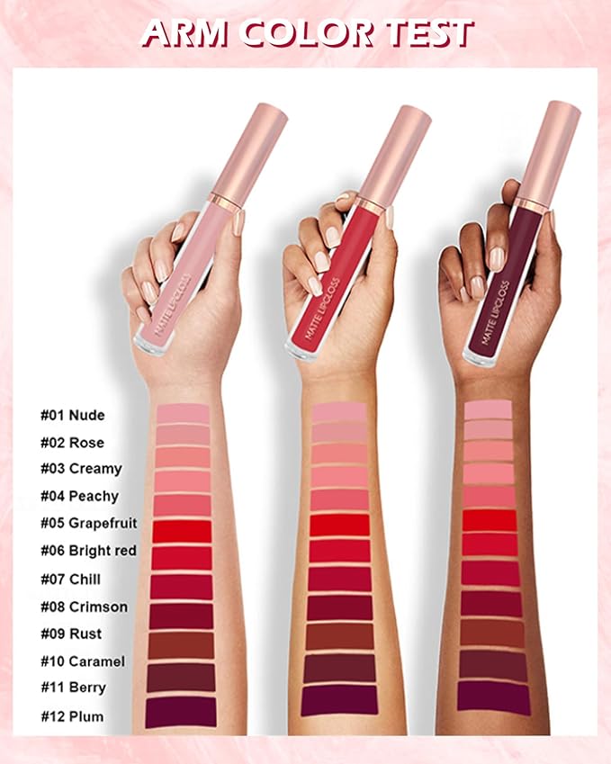 3Pcs Matte Liquid Lipstick Set, High Pigmented Lip High