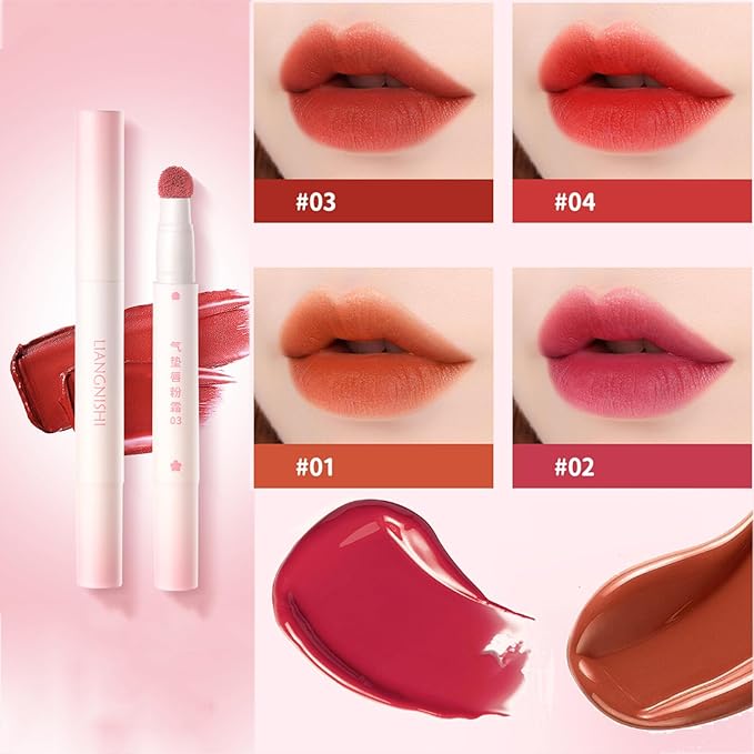 Matte Air Cushion Lipstick, Beauty Wand Lip Cream, Lip Glaze Korean Lipcolor Tinted Lip Gloss, Non-stick cup, Quick-drying, Cheeky Finish (03 Pomegranate)