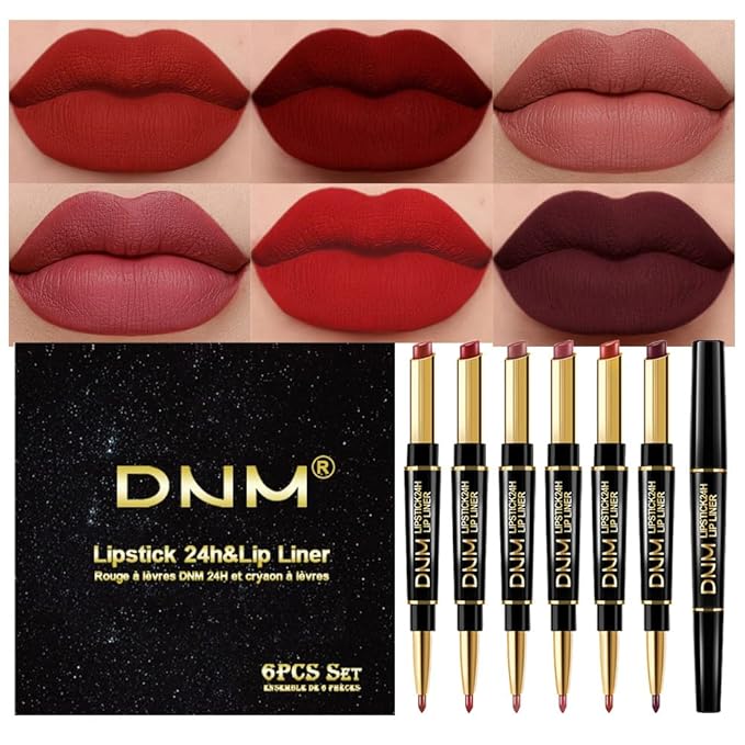 evpct 6Pcs Red Lip Liner and Lipstick Lip