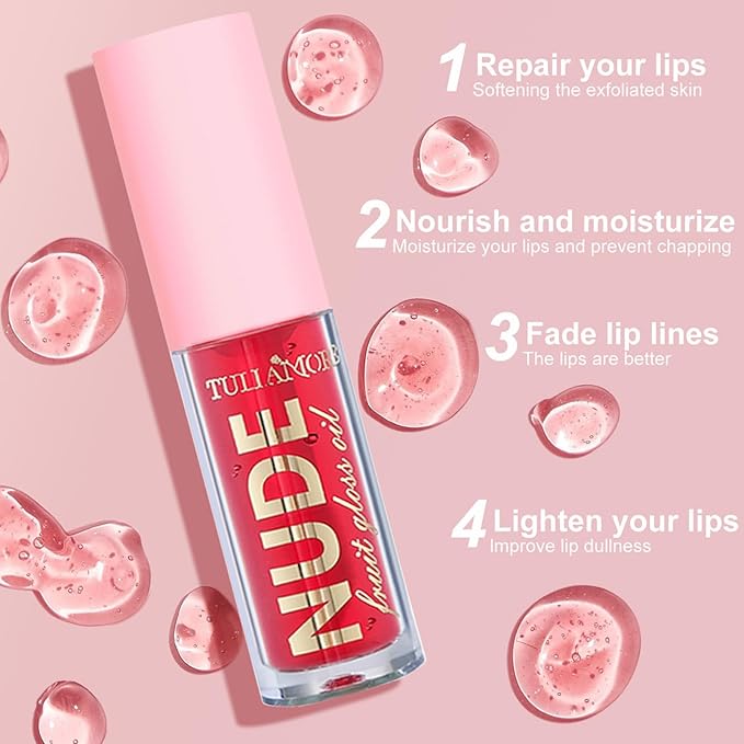 4 Colors Fruit Color Changing Lip Gloss lipstick, PH Temperature Color Changing Lip Oil Tinted Lip Stain Lip Balm, Long Lasting Nourishing Moisturizing Lip Glow Oil for Lip Care