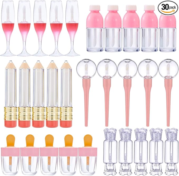 30 Pcs Cute Empty Lip Gloss Tubes, 6 Gloss