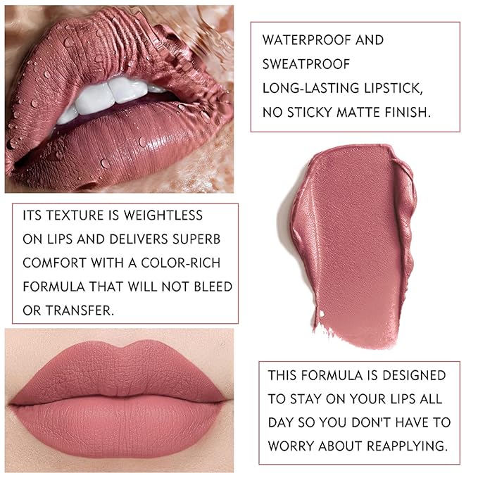 AWCCXMYM 12Pcs Matte Nude Lipstick Set Lip Gloss Gloss