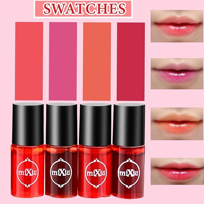 4Pcs Lip Tint Stain Set,Lip Liquid Lipstick Water Gloss