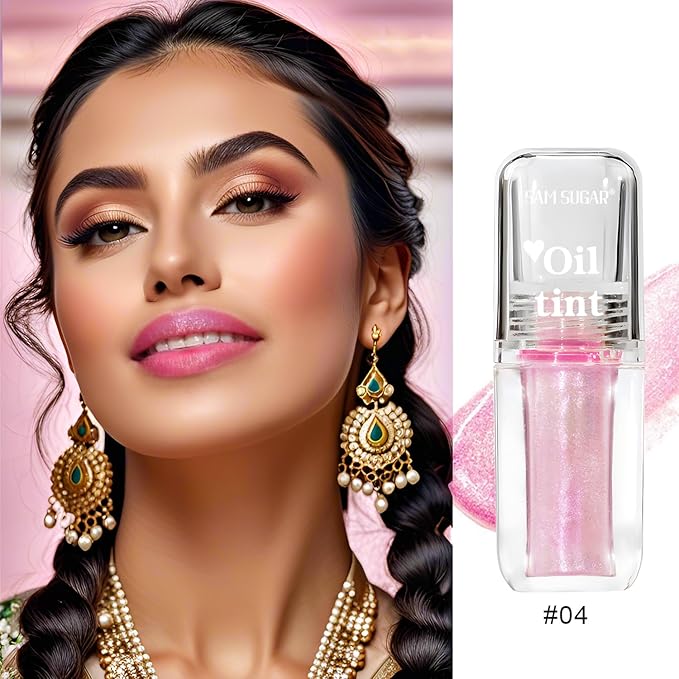 2 Pcs Magic Color Changing Lip Oil, Long Lasting Glitter Shimmer Lip Gloss with Big Brush, Non-sticky and Fresh Texture Lip Glow Oil, Moisturizing Lip Care Makeup (Glitter, 02# + 04#)