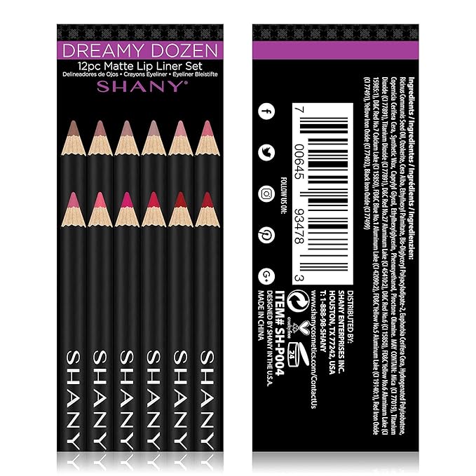 SHANY Dreamy Dozen Matte Lip Liner Set Vegan Dozen