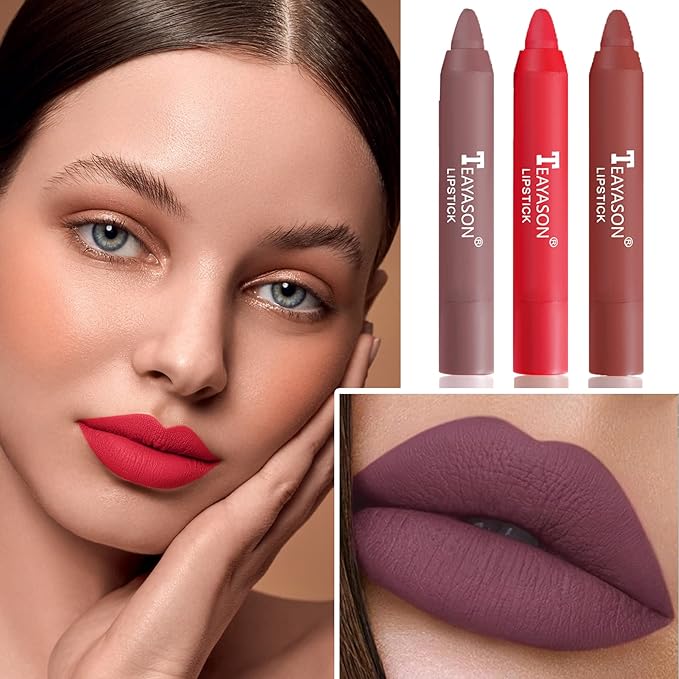 3PCS Nude Lipstick Set Matte Lip Stick Waterproof Long