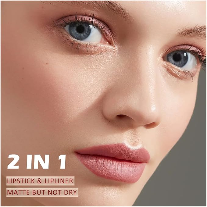 Boobeen 2 Pcs Lip Liner and Lipstick Set, Ultra-Long-Lasting