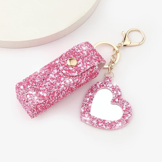 Sparkle Lipstick Holder with mirror Chapstick Holder Keychain Bling