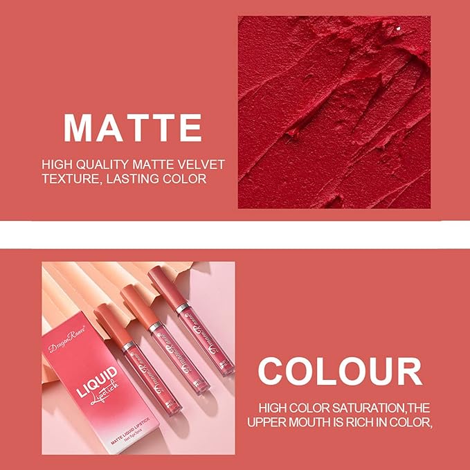 Liquid Lipstick Set, 3 Colors Matte Long-Lasting Wear, Long-Lasting