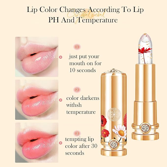 Crystal Flower Jelly Lipstick Set,Magic Temperature Color Changing Set,Magic
