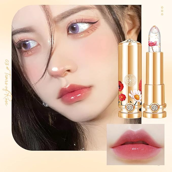 3 Colors Crystal Flower Jelly Lipstick Set,Magic Temperature Set,Magic