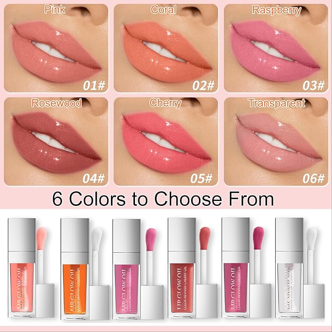 2PCS Hydrating Lip Glow Oil, Lip Plumper Gloss, Moisturizing Lip Oil, No-Sticky Transparent Plumping Lip Gloss Tinted Lip Balm for Lip Care and Dry Lips (2PCS Cherry)