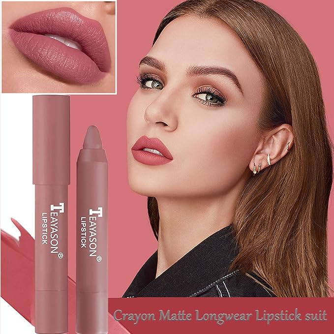 3 Colors Liquid Matte Lipstick Set, Velvet Air Moisture Smooth Crayon Nude Lipstick,Ultimate Nourishing Lipstick 24 Hour Long Lasting Waterproof Lip Gloss Lipstick for Women Makeu (Set E)