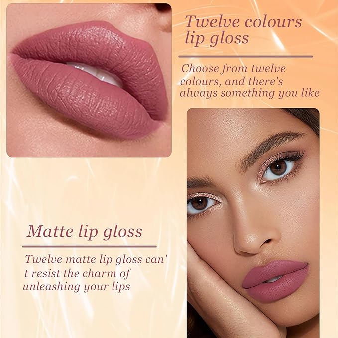 12 Colors Matte Liquid Lipstick Set, Nude Liquid Lipstick