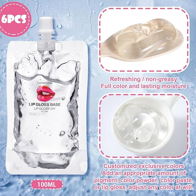 6 Pcs 100ml Lip Gloss Base Clear Lip Balm Base Moisturize Lip Gloss Base for DIY Lip Gloss Making Kit Makeup Gift Kits for Women Oil Material Makeup Lipstick Primer for Handmade Lip Balms