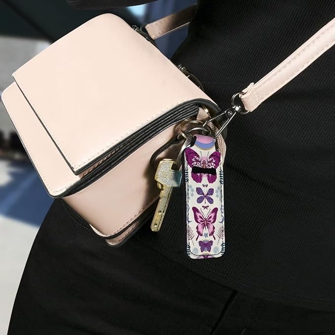 Bulopur Butterflies Women Girls Chapstick Holder Keychain Neoprene Girls