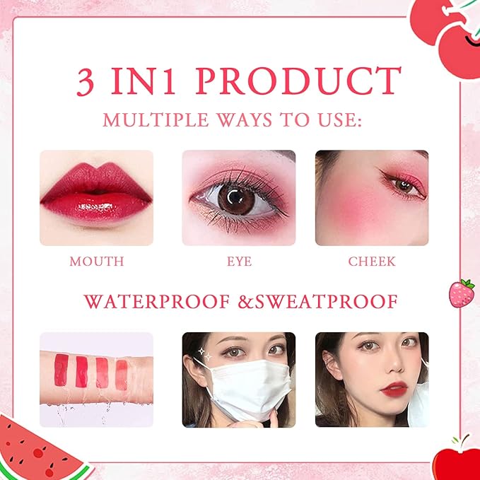4 Colors Lip Tint Stain Set, Watery Lip Tint Mini Liquid Matte Lipstick, Lip Stain Long Lasting Waterproof, Korean Lip Gloss Moisturizing Natural, Multi-Use Lip and Cheek Tint, Lightweight Non-sticky