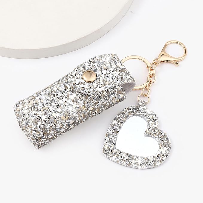 Sparkle Lipstick Holder with mirror Chapstick Holder Keychain Bling
