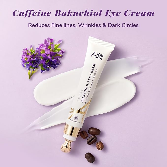 ANAI RUI Caffeine Bakuchiol Firming Eye Cream, Retinol & Peptide Eye Cream for Dark Circles, Puffiness, Wrinkles, Bakuchiol Alternative Retinol Eye Moisturizer for Under-Eye Skin Repair 0.5 FL OZ