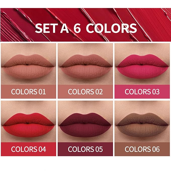 Matte Liquid Lipstick Sets, 6 Nude Colors Non-stick Gloss,