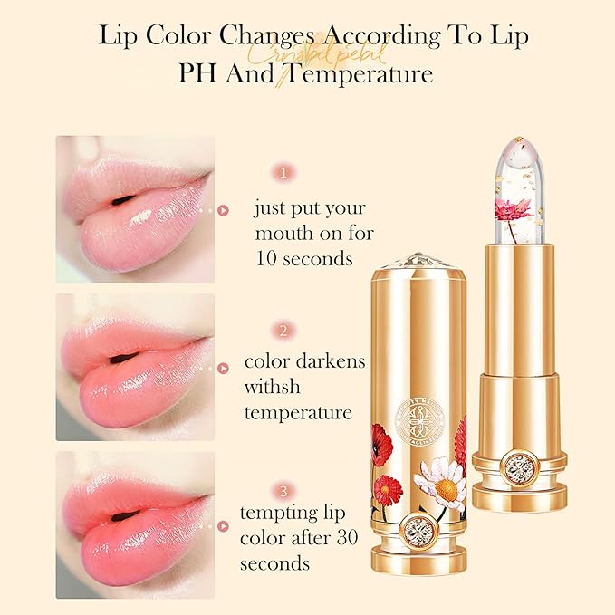 3 Colors Crystal Flower Jelly Lipstick Set,Magic Temperature Set,Magic