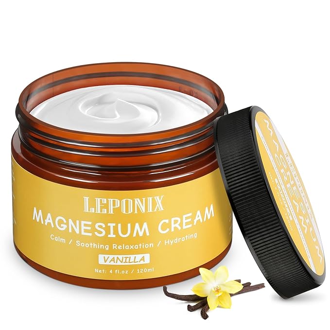 LEPONIX Magnesium Cream for Sleep - Topical Magnesium Lotion for Muscle Relaxation, Leg Cramps, Pain Relief & Better Sleep, Soothing Magnesium Body Butter for Adults & Kids (120ml, Vanilla)