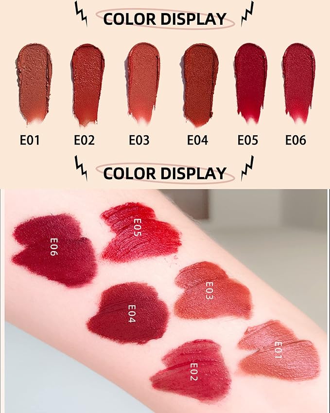 Velvet Lip Mud Tinted, Matte Lip Cream Lip Gloss, Velvet Matte Finish, Blendable High-Pigmentation Silky Creamy Texture, Lightweight, Soft, Moisturizing, Korean Lipstick Makeup Gift for Women Girl-#06