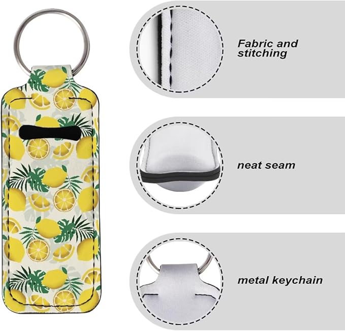 Horeset Summer Lemon Print Lipstick Holder Keychains, Elasticity Gloss