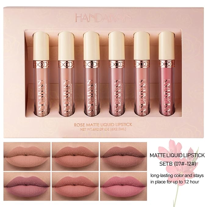 6PCS Matte Liquid Lipstick Sets,Nude Lip Stain,Lasting Waterproof Stain,Lasting