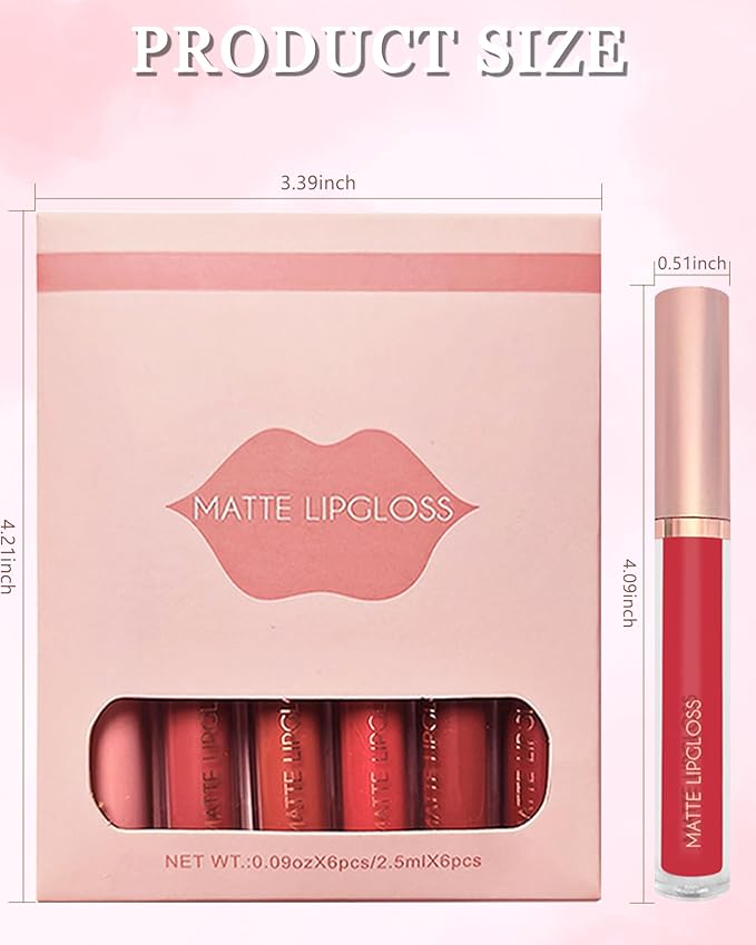 Matte Liquid Lipstick Lip Gloss Kit-6Pcs Dark Ruby Gloss