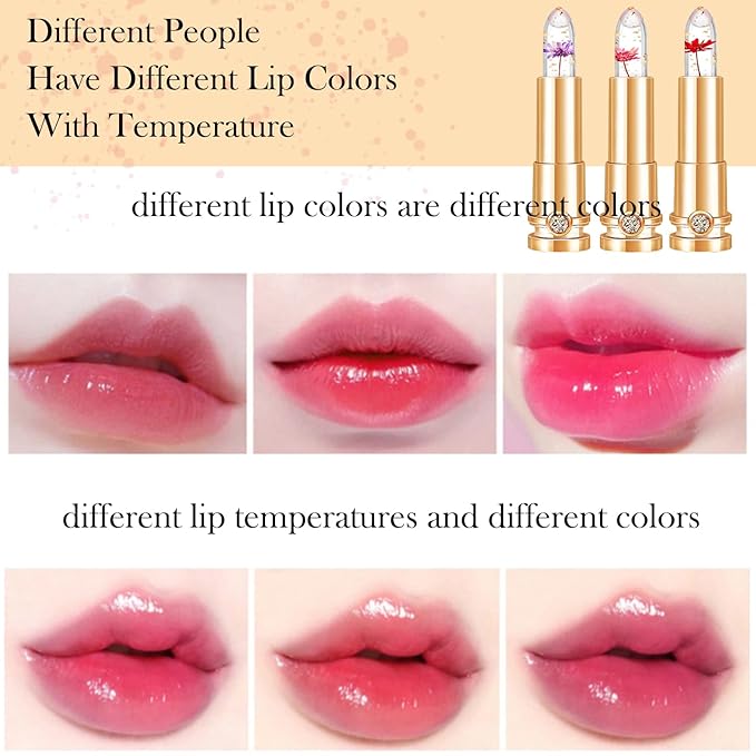 Crystal Flower Jelly Lipstick Set,Magic Temperature Color Changing Set,Magic