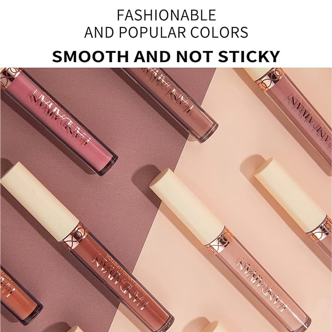 Matte Liquid Lipstick Sets, 6 Nude Colors Non-stick Gloss,