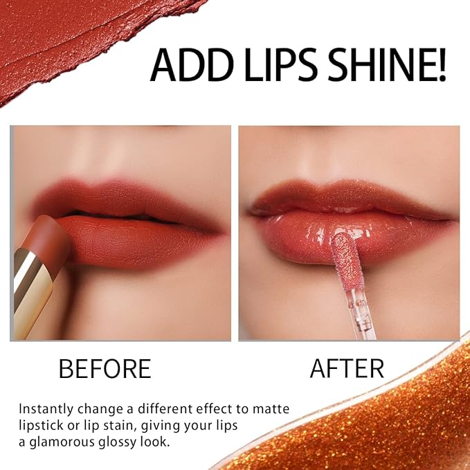 Oulac Glitter Hydrating Lipgloss Set with Mirror Finish Moisturizing & Reduce Fine Lines Lip Oil Refuse Chapped Lips Non Sticky Lip Gloss for Girls Women, 3X4.5ml