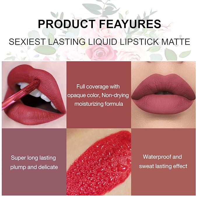 6PCS Matte Liquid Lipstick Sets,Nude Lip Stain,Lasting Waterproof Stain,Lasting